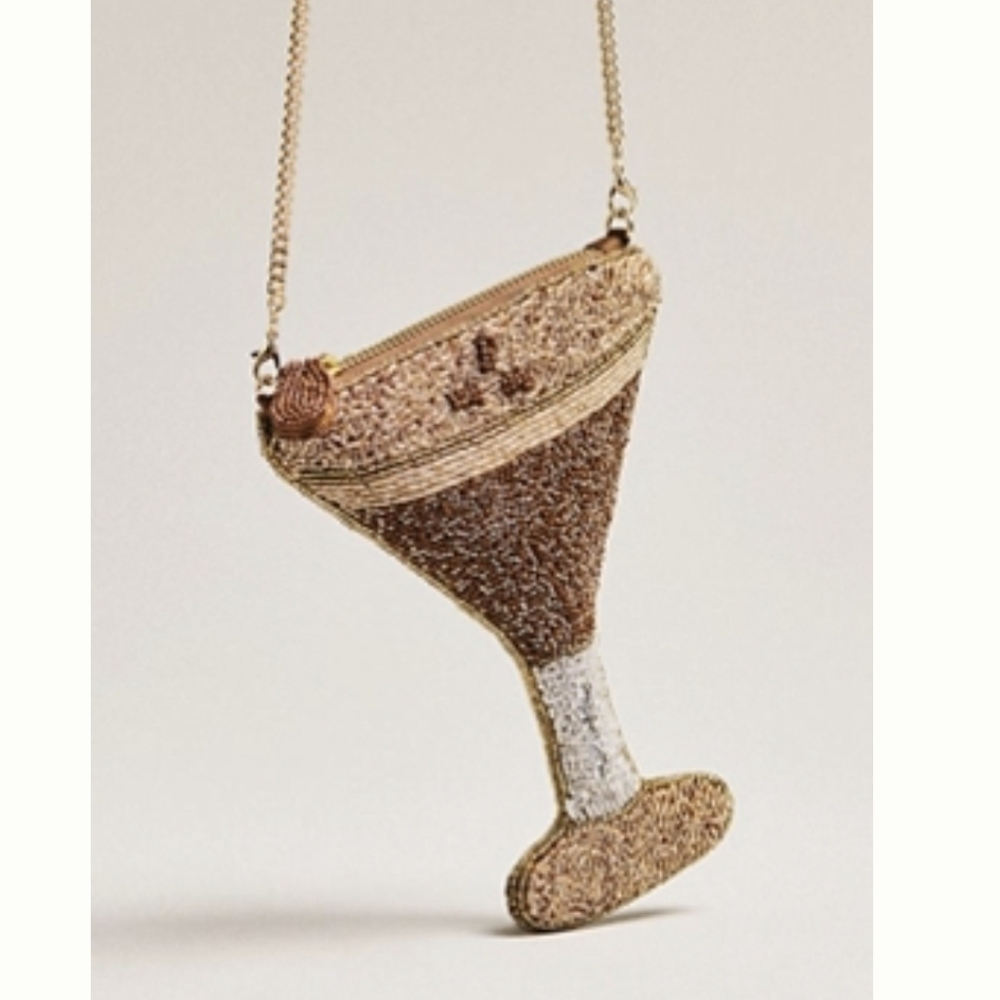 Anthropologie Espresso Martini Beaded Icon Crossbody Bag, New With Tags!
